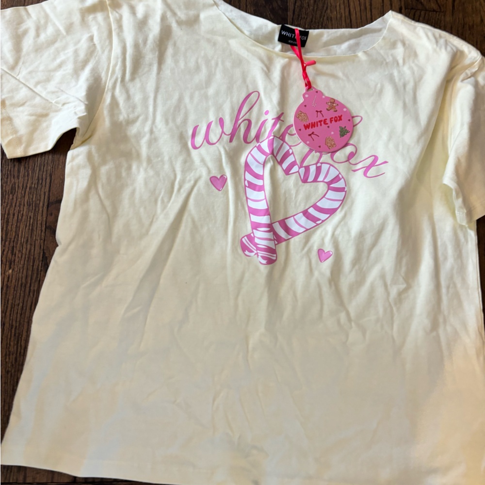 White fox Sweetheart Pyjama Off Shoulder Tee Lemon NET - Picture 3 of 6